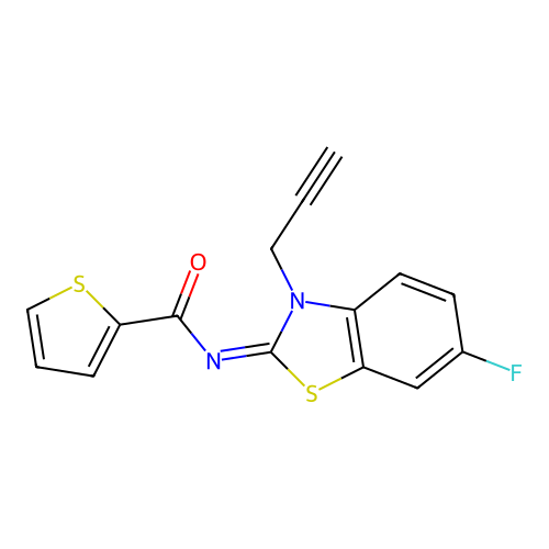 (Z)-N-(6-fluoro-3-(prop-2-yn-1-yl)benzo[d]thiazol-2(3H)-ylidene)thiophene-2-carboxamide structure