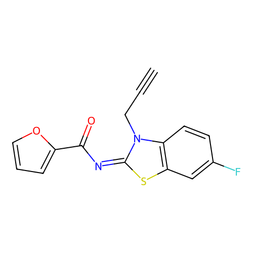 N-(6-fluoro-3-prop-2-ynyl-1,3-benzothiazol-2-ylidene)furan-2-carboxamide structure