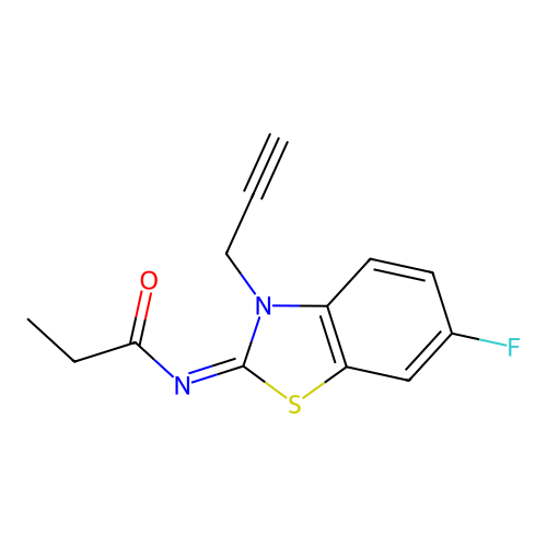 (Z)-N-(6-fluoro-3-(prop-2-yn-1-yl)benzo[d]thiazol-2(3H)-ylidene)propionamide structure
