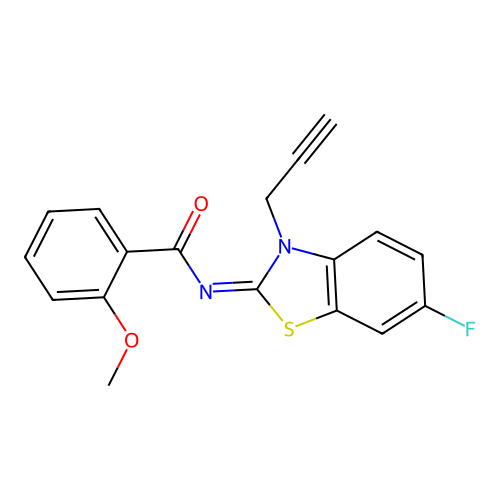 N-(6-fluoro-3-prop-2-ynyl-1,3-benzothiazol-2-ylidene)-2-methoxybenzamide structure
