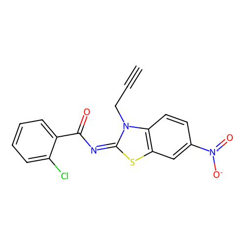 2-chloro-N-(6-nitro-3-prop-2-ynyl-1,3-benzothiazol-2-ylidene)benzamide structure