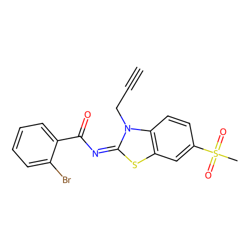 2-bromo-N-(6-methylsulfonyl-3-prop-2-ynyl-1,3-benzothiazol-2-ylidene)benzamide structure