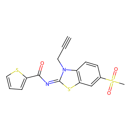 (Z)-N-(6-(methylsulfonyl)-3-(prop-2-yn-1-yl)benzo[d]thiazol-2(3H)-ylidene)thiophene-2-carboxamide structure