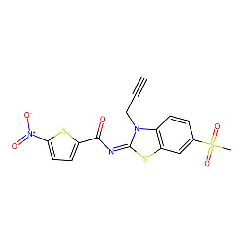 (Z)-N-(6-(methylsulfonyl)-3-(prop-2-yn-1-yl)benzo[d]thiazol-2(3H)-ylidene)-5-nitrothiophene-2-carboxamide structure
