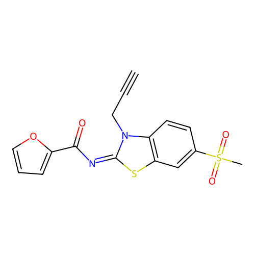 (Z)-N-(6-(methylsulfonyl)-3-(prop-2-yn-1-yl)benzo[d]thiazol-2(3H)-ylidene)furan-2-carboxamide structure