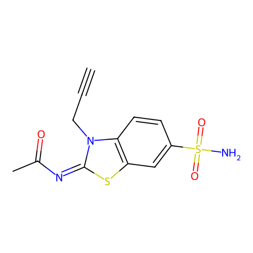 N-(3-prop-2-ynyl-6-sulfamoyl-1,3-benzothiazol-2-ylidene)acetamide structure