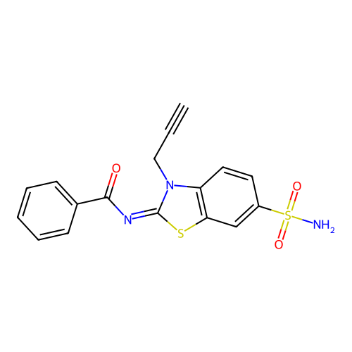 N-(3-prop-2-ynyl-6-sulfamoyl-1,3-benzothiazol-2-ylidene)benzamide structure