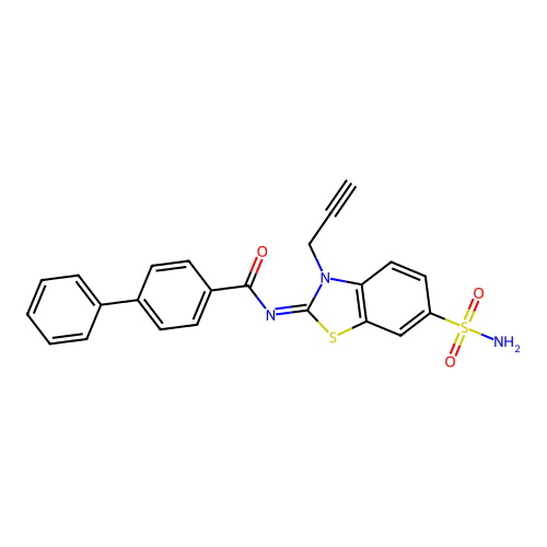 4-phenyl-N-(3-prop-2-ynyl-6-sulfamoyl-1,3-benzothiazol-2-ylidene)benzamide structure