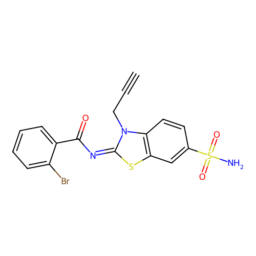 (Z)-2-bromo-N-(3-(prop-2-yn-1-yl)-6-sulfamoylbenzo[d]thiazol-2(3H)-ylidene)benzamide structure