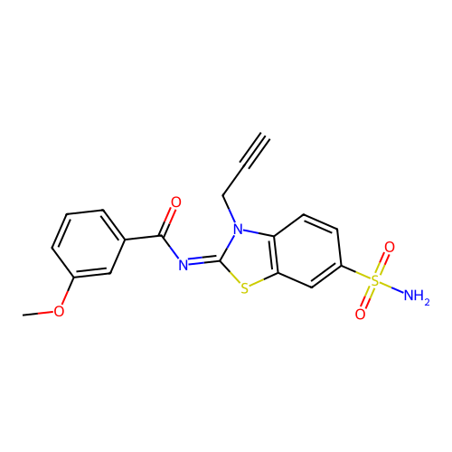 3-methoxy-N-(3-prop-2-ynyl-6-sulfamoyl-1,3-benzothiazol-2-ylidene)benzamide structure