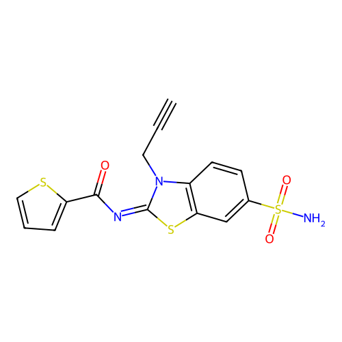 N-(3-prop-2-ynyl-6-sulfamoyl-1,3-benzothiazol-2-ylidene)thiophene-2-carboxamide structure