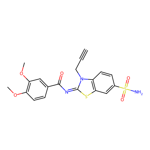 3,4-dimethoxy-N-(3-prop-2-ynyl-6-sulfamoyl-1,3-benzothiazol-2-ylidene)benzamide structure
