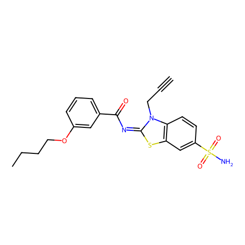 (Z)-3-butoxy-N-(3-(prop-2-yn-1-yl)-6-sulfamoylbenzo[d]thiazol-2(3H)-ylidene)benzamide structure