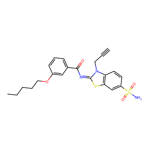 3-pentoxy-N-(3-prop-2-ynyl-6-sulfamoyl-1,3-benzothiazol-2-ylidene)benzamide structure