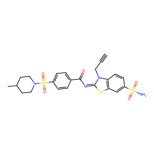 (Z)-4-((4-methylpiperidin-1-yl)sulfonyl)-N-(3-(prop-2-yn-1-yl)-6-sulfamoylbenzo[d]thiazol-2(3H)-ylidene)benzamide structure