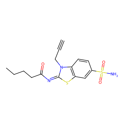 N-(3-prop-2-ynyl-6-sulfamoyl-1,3-benzothiazol-2-ylidene)pentanamide structure
