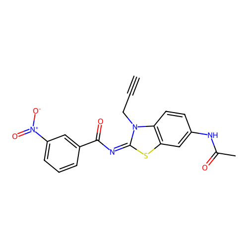 N-(6-acetamido-3-prop-2-ynyl-1,3-benzothiazol-2-ylidene)-3-nitrobenzamide structure