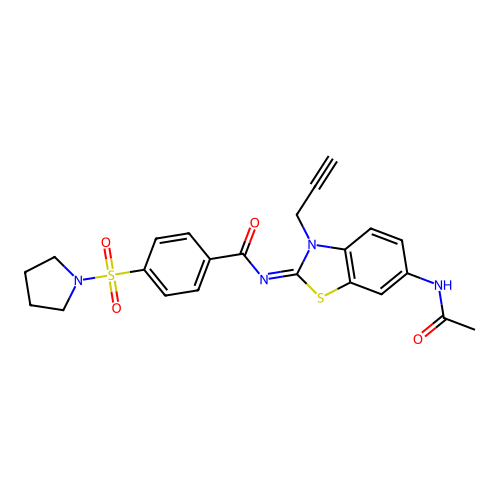 (Z)-N-(6-acetamido-3-(prop-2-yn-1-yl)benzo[d]thiazol-2(3H)-ylidene)-4-(pyrrolidin-1-ylsulfonyl)benzamide structure