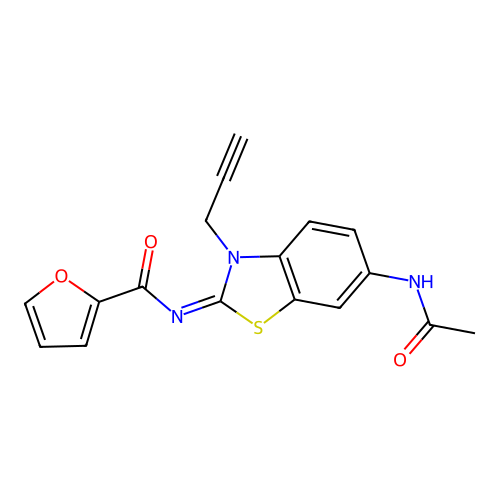 N-(6-acetamido-3-prop-2-ynyl-1,3-benzothiazol-2-ylidene)furan-2-carboxamide structure