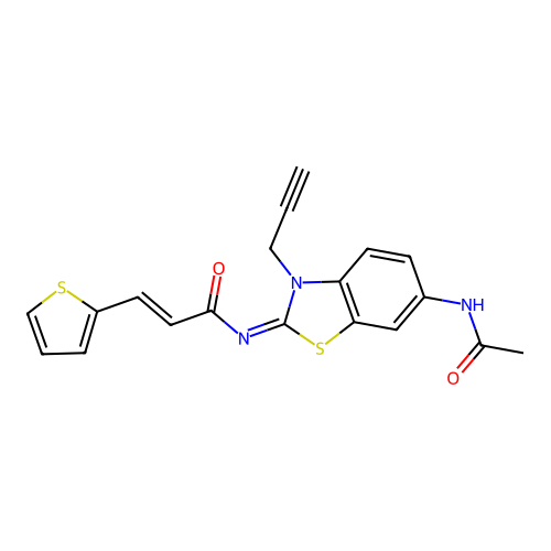 (2E,NZ)-N-(6-acetamido-3-(prop-2-yn-1-yl)benzo[d]thiazol-2(3H)-ylidene)-3-(thiophen-2-yl)acrylamide structure