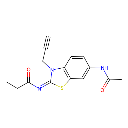 (Z)-N-(6-acetamido-3-(prop-2-yn-1-yl)benzo[d]thiazol-2(3H)-ylidene)propionamide structure