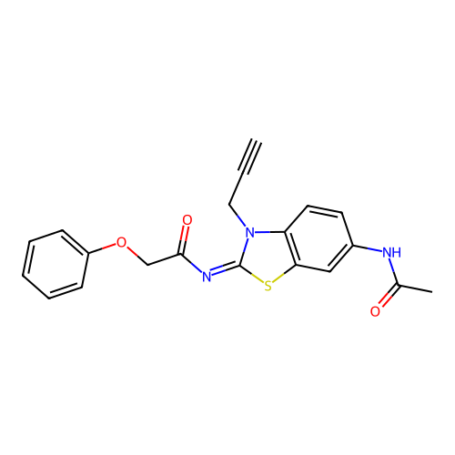 N-(6-acetamido-3-prop-2-ynyl-1,3-benzothiazol-2-ylidene)-2-phenoxyacetamide structure