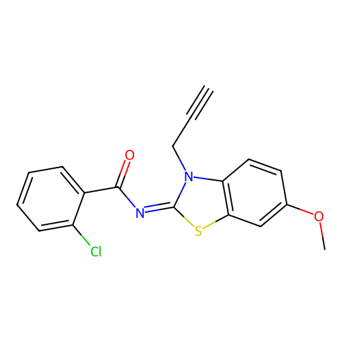 2-chloro-N-(6-methoxy-3-prop-2-ynyl-1,3-benzothiazol-2-ylidene)benzamide structure