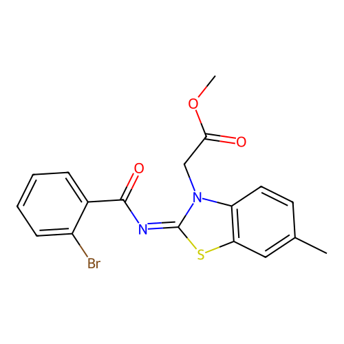 (Z)-methyl 2-(2-((2-bromobenzoyl)imino)-6-methylbenzo[d]thiazol-3(2H)-yl)acetate structure