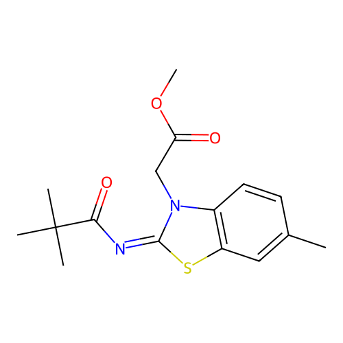 (Z)-methyl 2-(6-methyl-2-(pivaloylimino)benzo[d]thiazol-3(2H)-yl)acetate structure