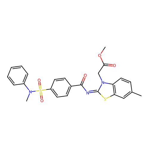 (Z)-methyl 2-(6-methyl-2-((4-(N-methyl-N-phenylsulfamoyl)benzoyl)imino)benzo[d]thiazol-3(2H)-yl)acetate structure