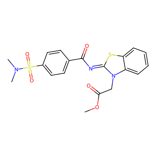Methyl 2-[2-[4-(dimethylsulfamoyl)benzoyl]imino-1,3-benzothiazol-3-yl]acetate structure