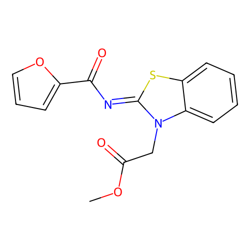 Methyl 2-[2-(furan-2-carbonylimino)-1,3-benzothiazol-3-yl]acetate structure