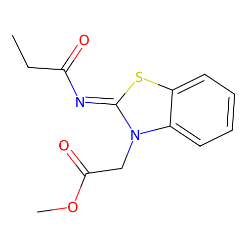 Methyl 2-(2-propanoylimino-1,3-benzothiazol-3-yl)acetate structure