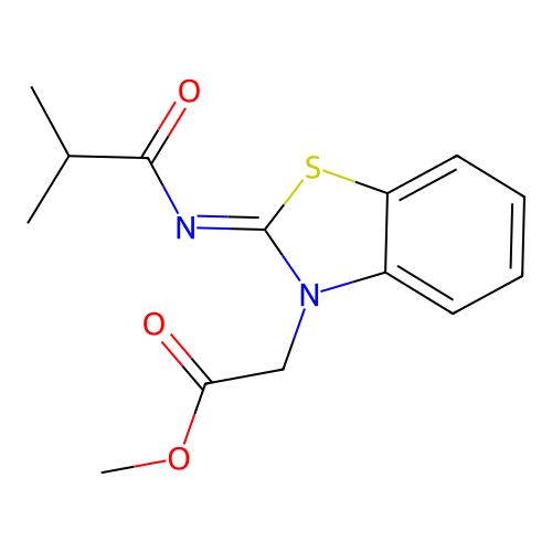 (Z)-methyl 2-(2-(isobutyrylimino)benzo[d]thiazol-3(2H)-yl)acetate structure