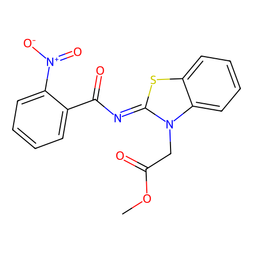 Methyl 2-[2-(2-nitrobenzoyl)imino-1,3-benzothiazol-3-yl]acetate structure