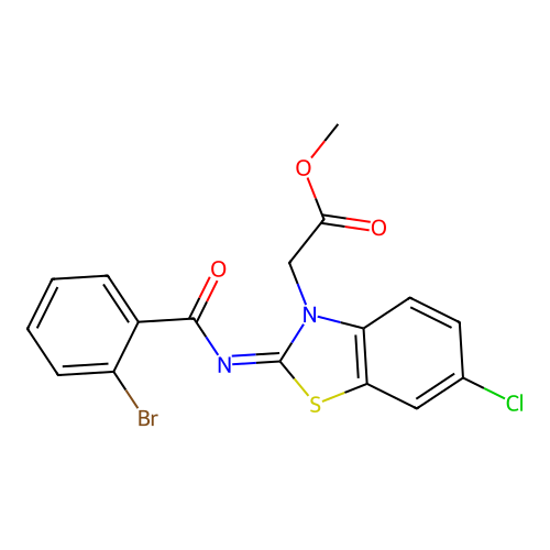 (Z)-methyl 2-(2-((2-bromobenzoyl)imino)-6-chlorobenzo[d]thiazol-3(2H)-yl)acetate structure