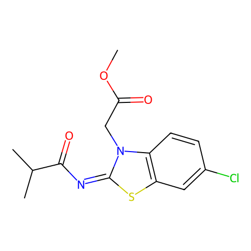 (Z)-methyl 2-(6-chloro-2-(isobutyrylimino)benzo[d]thiazol-3(2H)-yl)acetate structure