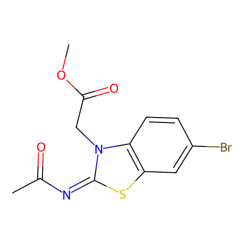 Methyl 2-(2-acetylimino-6-bromo-1,3-benzothiazol-3-yl)acetate structure