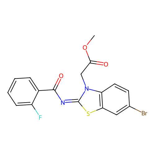 Methyl 2-[6-bromo-2-(2-fluorobenzoyl)imino-1,3-benzothiazol-3-yl]acetate structure
