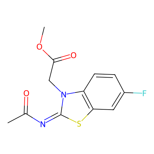 Methyl 2-(2-acetylimino-6-fluoro-1,3-benzothiazol-3-yl)acetate structure