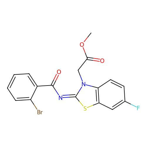 (Z)-methyl 2-(2-((2-bromobenzoyl)imino)-6-fluorobenzo[d]thiazol-3(2H)-yl)acetate structure
