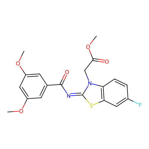 (Z)-methyl 2-(2-((3,5-dimethoxybenzoyl)imino)-6-fluorobenzo[d]thiazol-3(2H)-yl)acetate structure