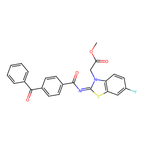Methyl 2-[2-(4-benzoylbenzoyl)imino-6-fluoro-1,3-benzothiazol-3-yl]acetate structure