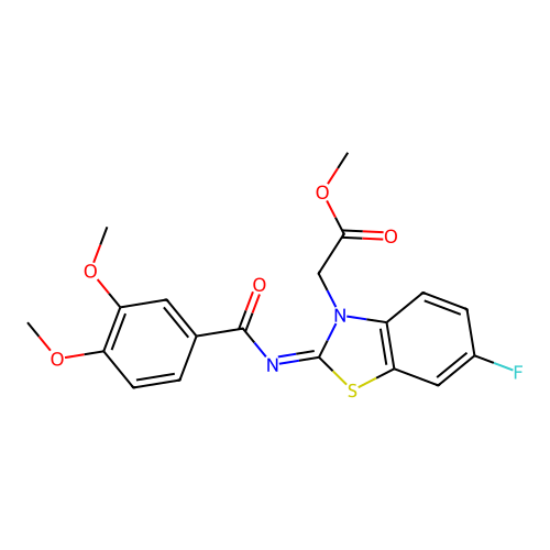 (Z)-methyl 2-(2-((3,4-dimethoxybenzoyl)imino)-6-fluorobenzo[d]thiazol-3(2H)-yl)acetate structure