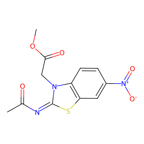 Methyl 2-(2-acetylimino-6-nitro-1,3-benzothiazol-3-yl)acetate structure