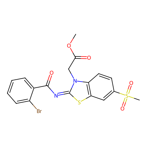 Methyl 2-[2-(2-bromobenzoyl)imino-6-methylsulfonyl-1,3-benzothiazol-3-yl]acetate structure