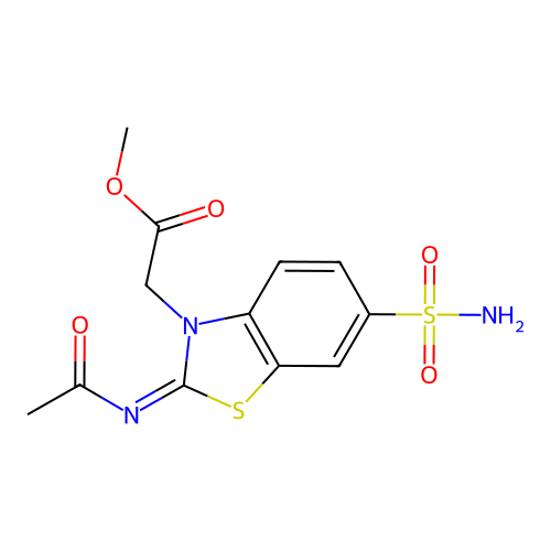 Methyl 2-(2-acetylimino-6-sulfamoyl-1,3-benzothiazol-3-yl)acetate structure