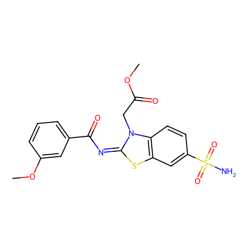 (Z)-methyl 2-(2-((3-methoxybenzoyl)imino)-6-sulfamoylbenzo[d]thiazol-3(2H)-yl)acetate structure