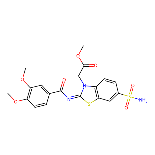 (Z)-methyl 2-(2-((3,4-dimethoxybenzoyl)imino)-6-sulfamoylbenzo[d]thiazol-3(2H)-yl)acetate structure