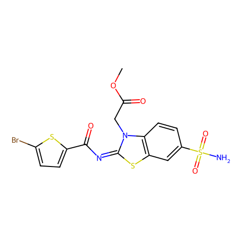 (Z)-methyl 2-(2-((5-bromothiophene-2-carbonyl)imino)-6-sulfamoylbenzo[d]thiazol-3(2H)-yl)acetate structure
